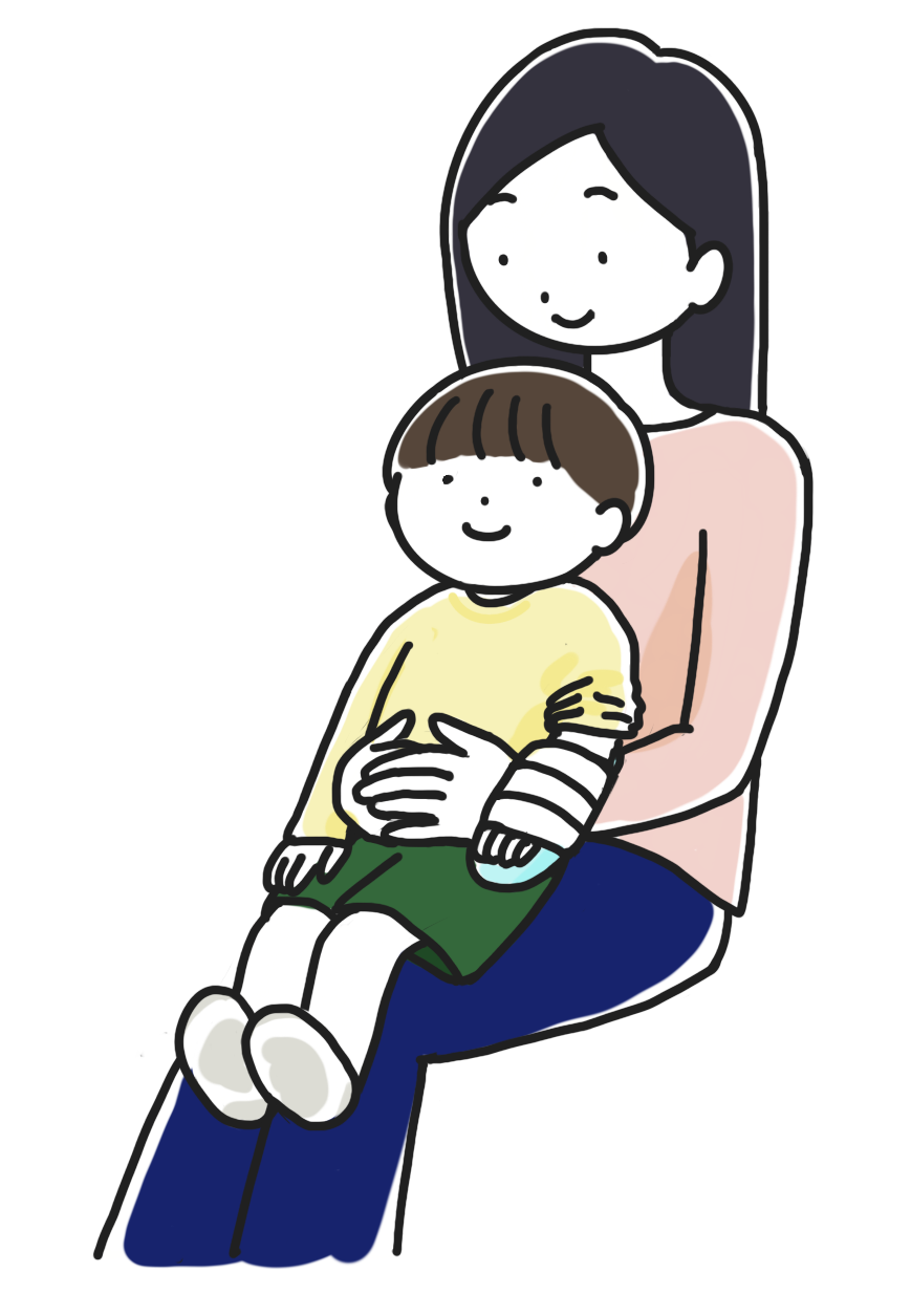 抱っこで点滴を受ける子どものイラスト