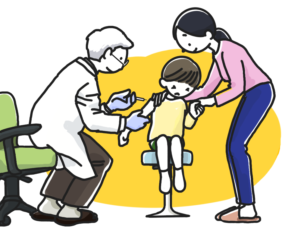 注射をする子供たちのイラスト