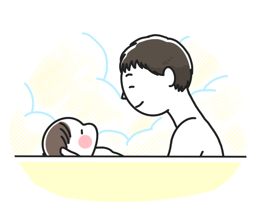 赤ちゃんと一緒の入浴のイラスト
