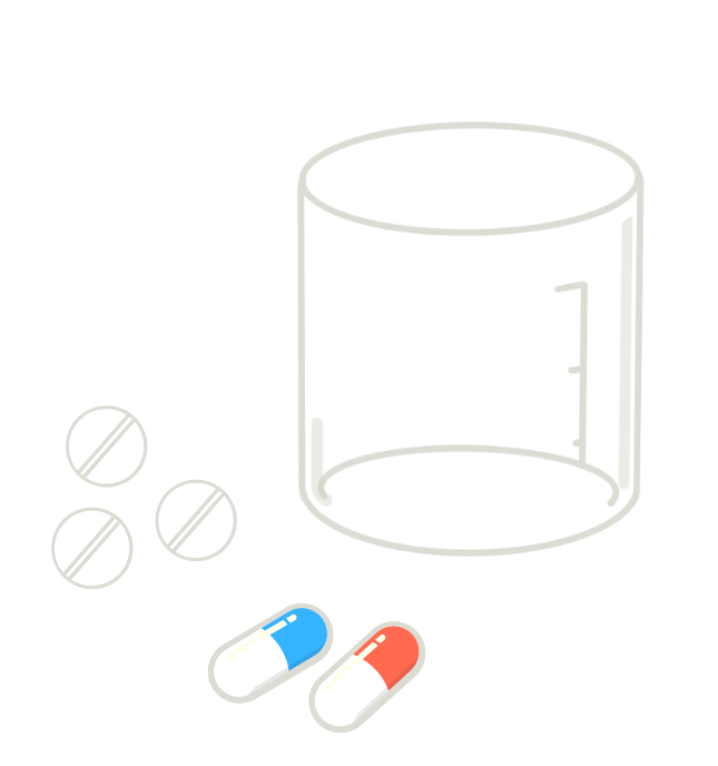 配薬(カップ、錠剤、カプセル: 個々のイラストあり)のイラスト